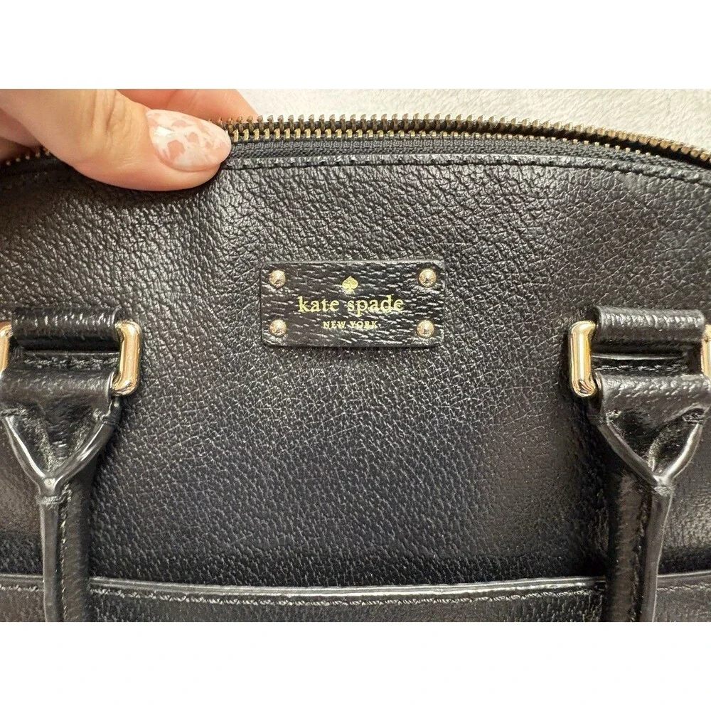 Kate Spade New York Black Leather Dome Satchel Shoulder Bag Purse Gold Tone EUC